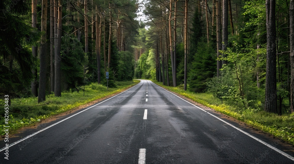 Obraz premium Empty country road winding through a pine forest