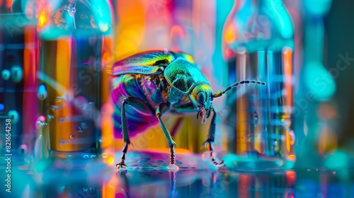 Futuristic charismatic cyber closeup of a stink bug in a scientists coat #821654258