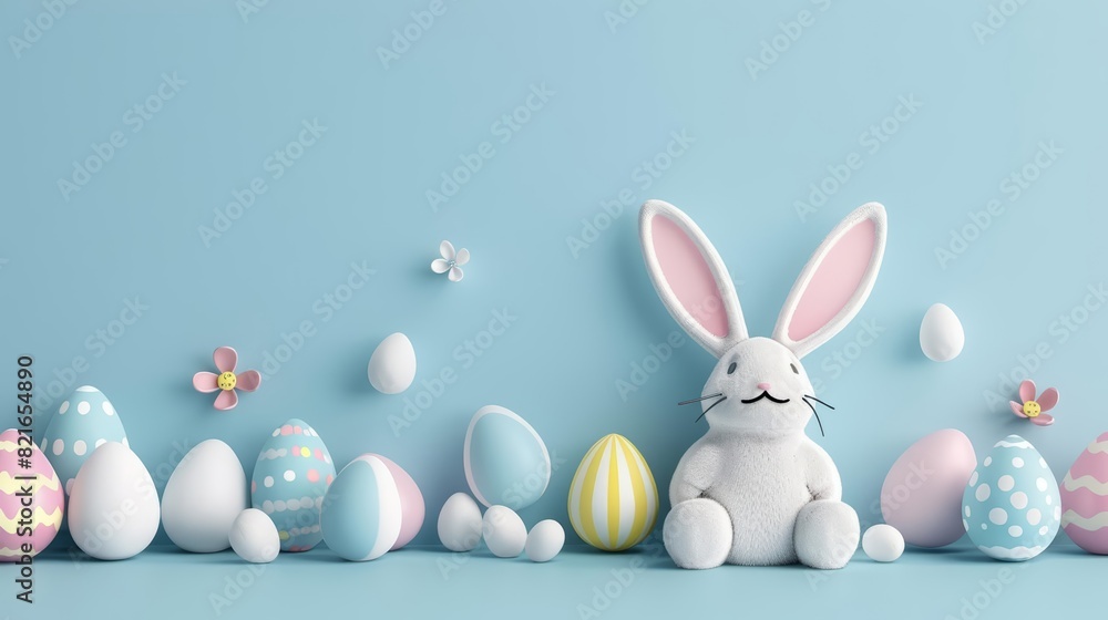 Minimal blank template card for Easter Sunday in cute styles, featuring elements of Easter eggs and bunny icons, with a large copy space on center for text Minimal blank template card for Easter Sunday in cute styles, featuring elements of Easter eggs and bunny icons, with a large copy space on center for text