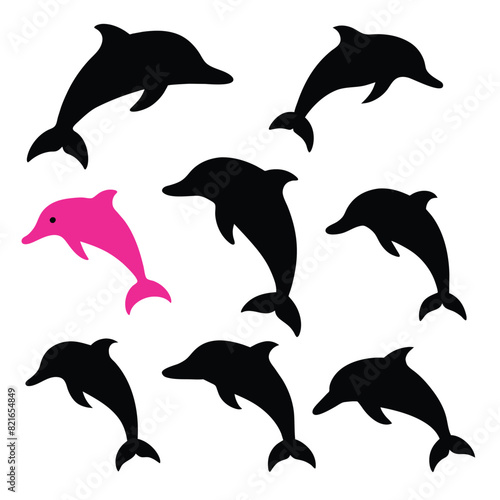 Set of Black Amazon River Dolphin  Pink Dolphin  Silhouette Vector on a white background