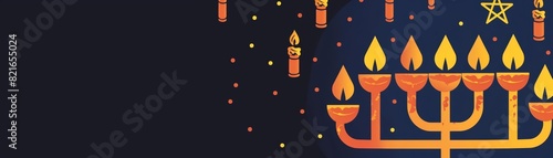 Minimal blank template card for Hanukkah in minimal styles, featuring elements of menorahs and dreidels, with space for text in the center for text