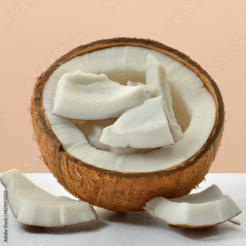 Coconut Magic: Pieces in Nut Shell Isolated on White