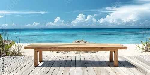 Teak Outdoor Table on Beachside Patio with Scenic Ocean View and Cloudscape