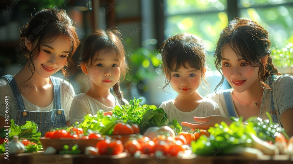 A happy family is cooking together in the kitchen A happy family is cooking together in the kitchen