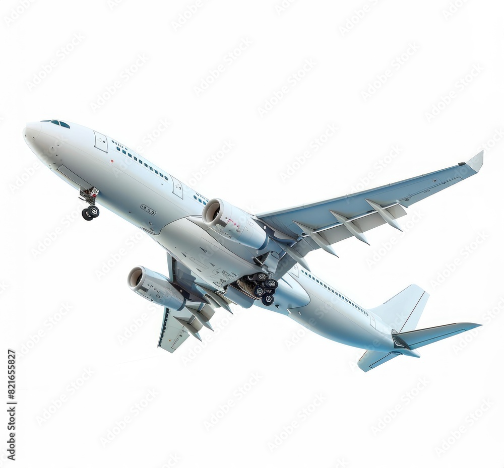 Fototapeta premium A large white airplane is flying through the sky