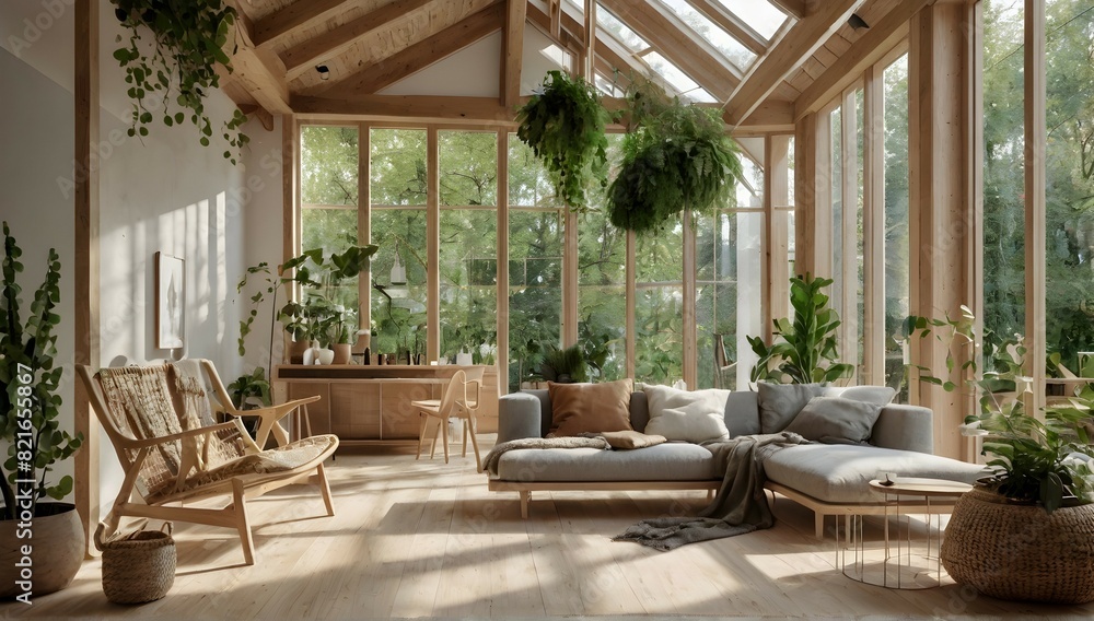 Showcase a sustainable and harmonious design environment, with natural materials, natural light and sustainability elements. biophilic design, natural materials, light colours scandinavian style lots Showcase a sustainable and harmonious design environment, with natural materials, natural light and sustainability elements. biophilic design, natural materials, light colours scandinavian style lots