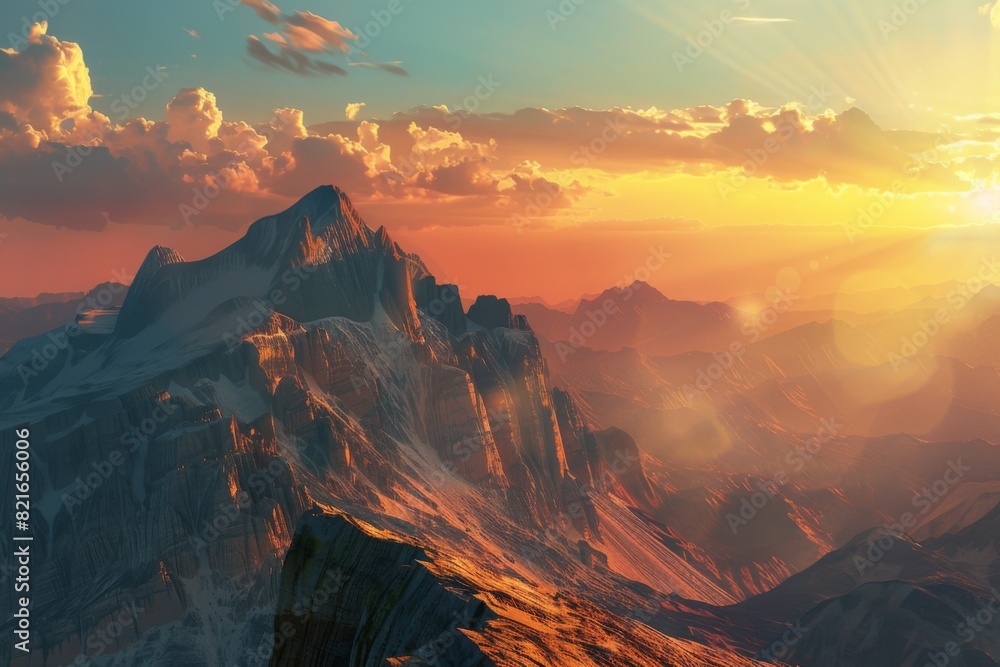 Golden Sunset Over Majestic Mountain Range