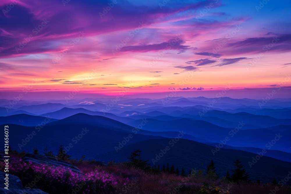 Vibrant Sunset Over Layered Mountain Ridges Vibrant Sunset Over Layered Mountain Ridges