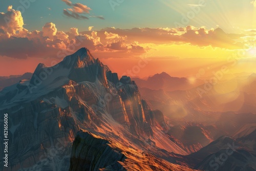 Golden Sunset Over Majestic Mountain Range © kmmind