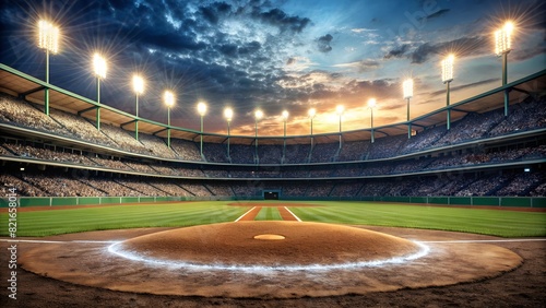 Wallpaper Mural Outdoor Field and Plate Mound in Spotlight, Ready for Competitive Game with Grass Torontodigital.ca