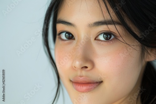 Young Asian Woman with Natural Beauty and Radiant Skin Captivating Eyes and Serene Expression