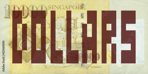 Vector reverse high polygonal pixel mosaic banknote of Singapore. Denominations of bill 10000 dollars 1999. Game money of flyer. Part 2