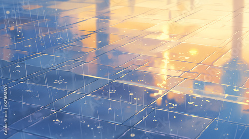A floor tile with raindrops in the daytime, anime-style illustration photo
