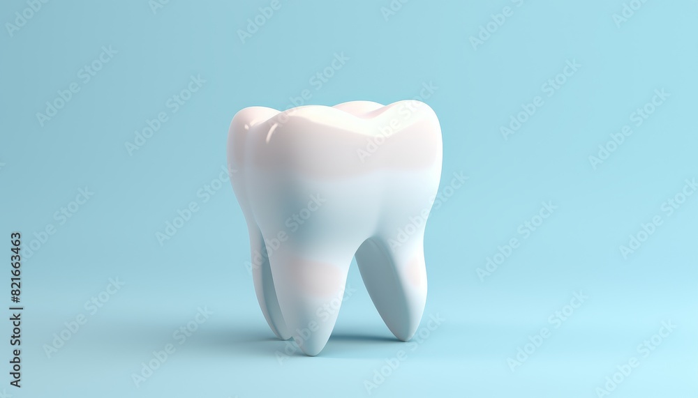 A single realistic tooth against a light blue background, highlighting dental health and aesthetics. A single realistic tooth against a light blue background, highlighting dental health and aesthetics.