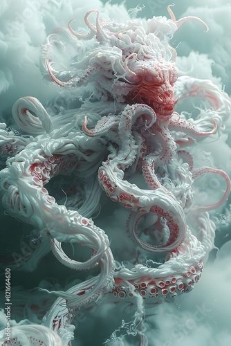Breathtaking Cybernetic Hydra with Ethereal Color Smoke in Hyper-Detailed 3D Rendering