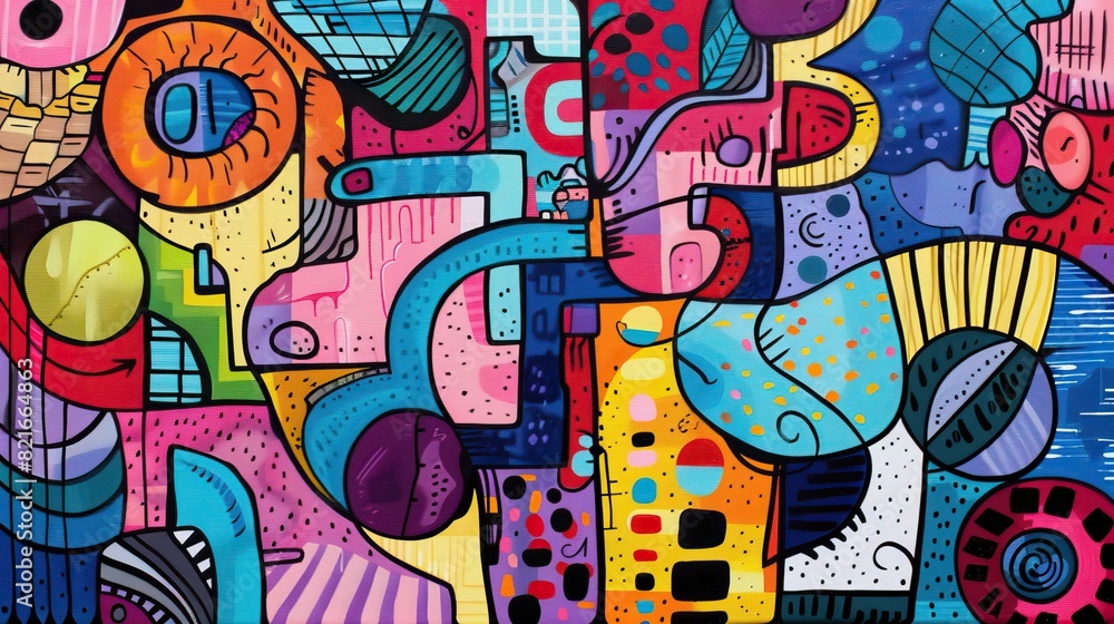 Obraz premium Vibrant Abstract Composition in Modern Cartoon Style