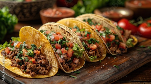 A serving of beef tacos with lettuce and cheese.