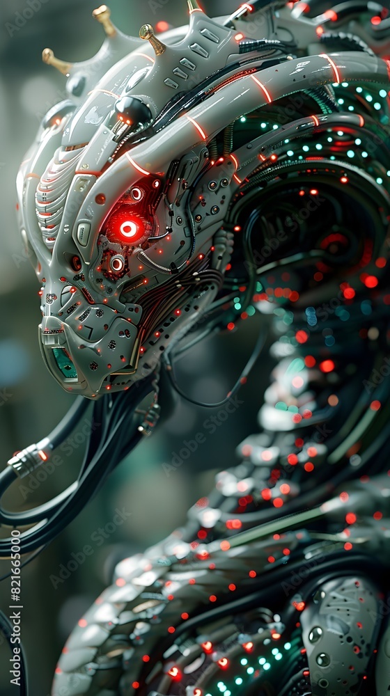 Fototapeta premium Captivating 3D Visualization of the Cyborg Hydra Warrior - A Mesmerizing Fusion of Reptilian Creature and Advanced Robotics