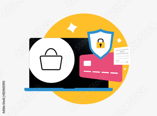 Digital Payments in E-commerce concept. Online payments security risks. Cashless transactions security isolated vector illustration with icons on white background