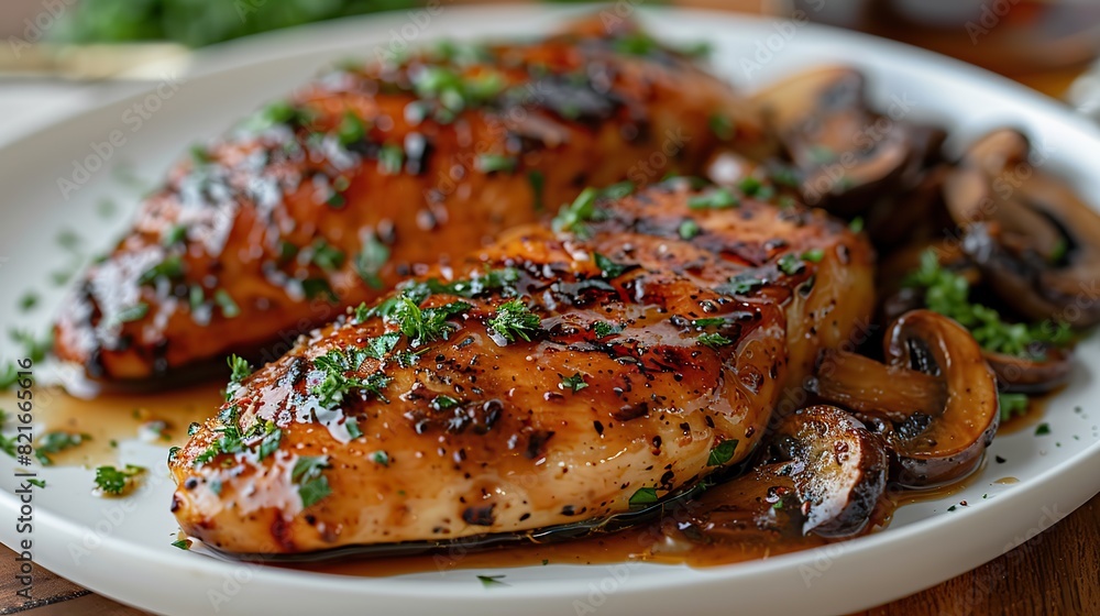 A serving of chicken Marsala with mushrooms. A serving of chicken Marsala with mushrooms.
