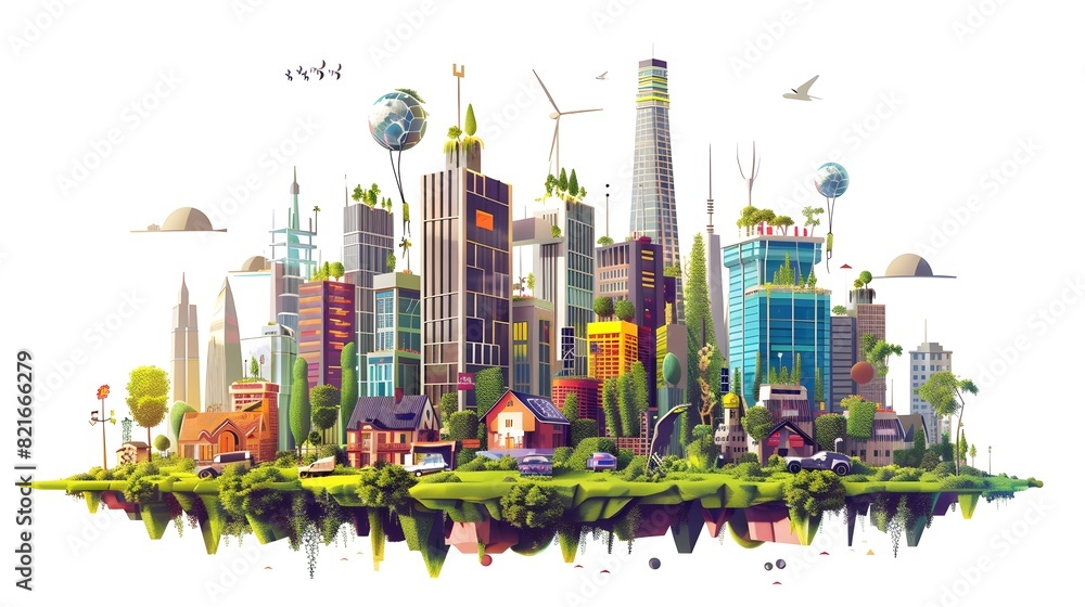Fototapeta premium Futuristic Eco-Friendly Cityscape Powered by Renewable Energy