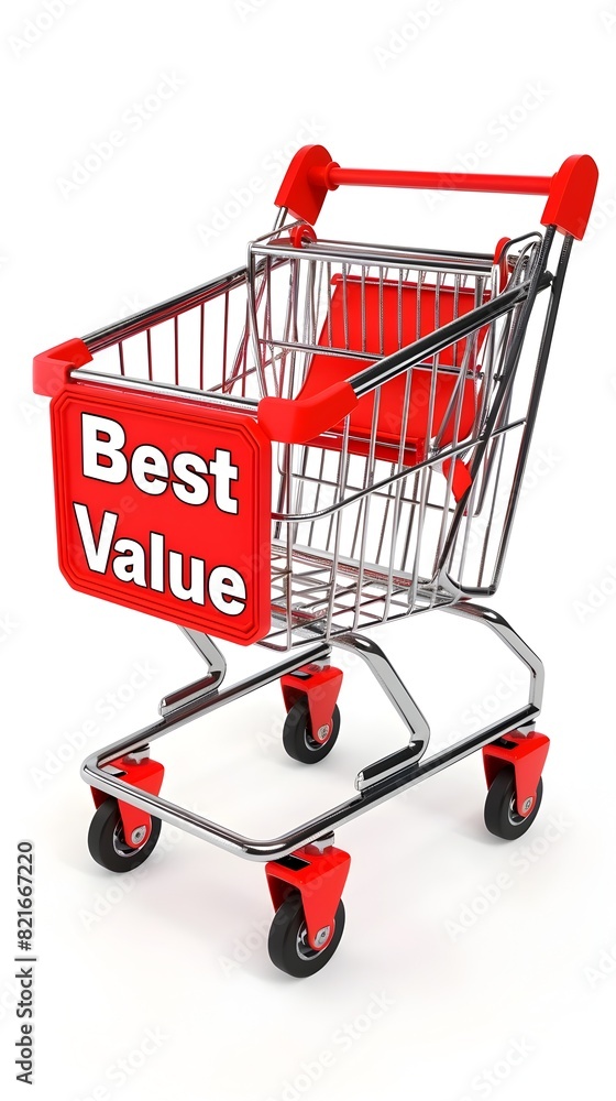 Vibrant Shopping Cart with 'Best Value' Signage in Supermarket Setting Vibrant Shopping Cart with 'Best Value' Signage in Supermarket Setting