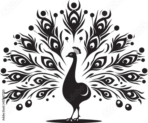Peacock with beautiful feather silhouette vector art illustration peacock clipart logo icon, isolated on white