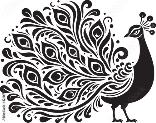 Peacock with beautiful feather silhouette vector art illustration peacock clipart logo icon, isolated on white