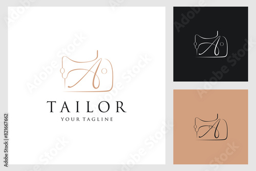 Letter A tailor logo design Old sewing machine