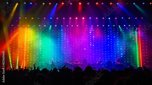 A night scene of a pride concert, with a stage lit up in rainbow colors and an enthusiastic audience © Photo Ground