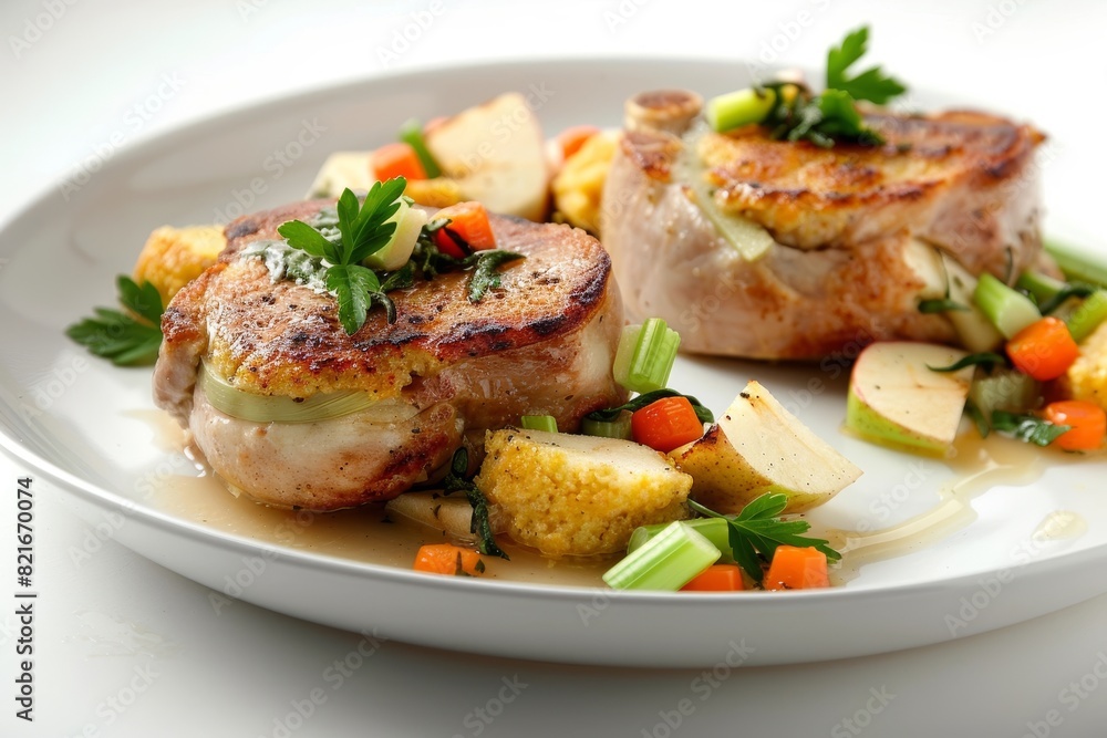 Vibrant Cornbread-Stuffed Pork Chops with Apple and Sage