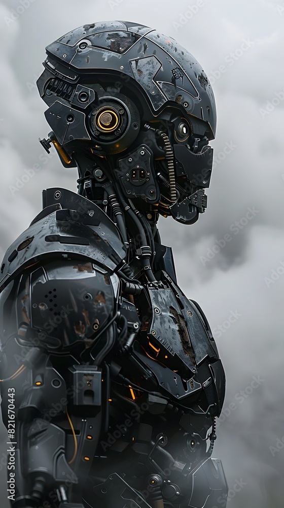 Imposing Cyborg Alien Commando in Dramatic Smoky Atmosphere with Intricate Cybernetic Gear Imposing Cyborg Alien Commando in Dramatic Smoky Atmosphere with Intricate Cybernetic Gear