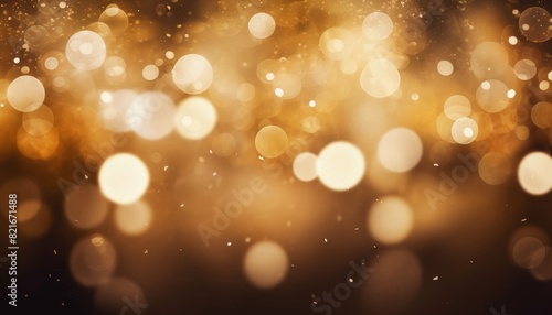 Abstract festive background with golden bokeh lights and sparkle.
