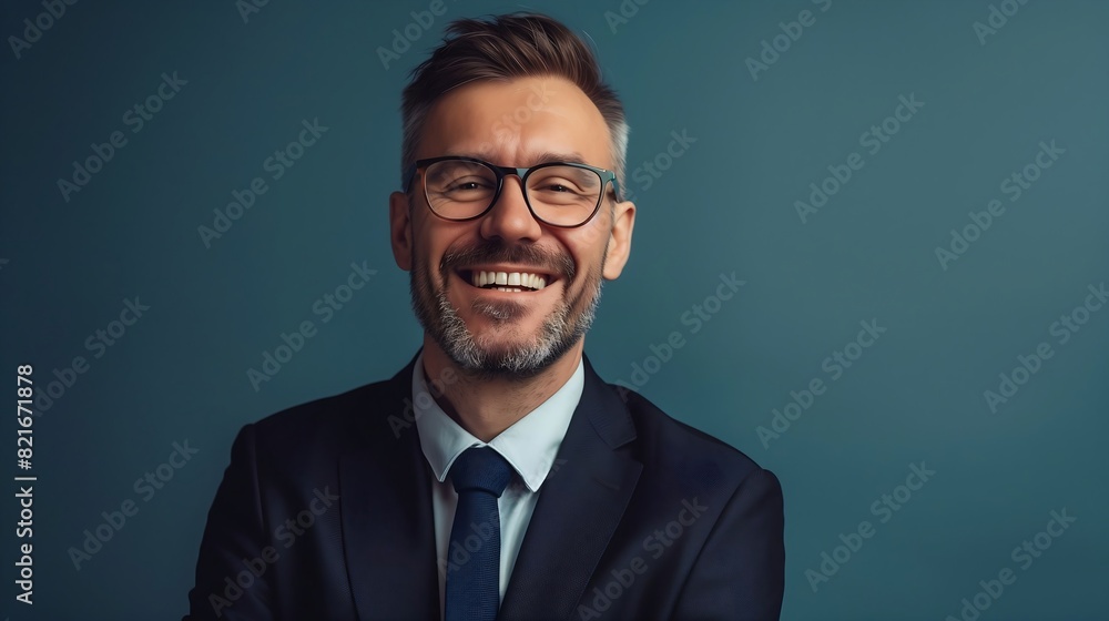 *Confident Businessman in Suit and Glasses Smiling *Confident Businessman in Suit and Glasses Smiling