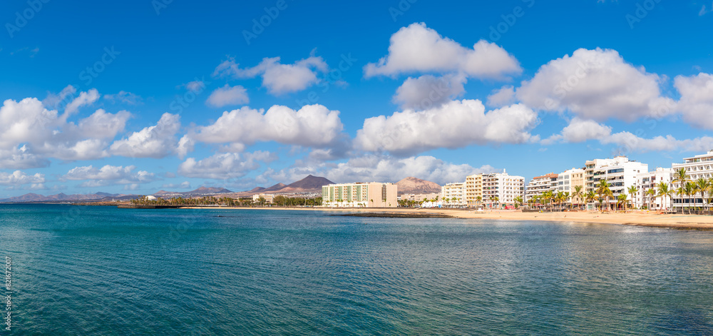 Landscape with Playa del Reducto in Arrecife, capital of Lanzarote, Canary Islands, Spain