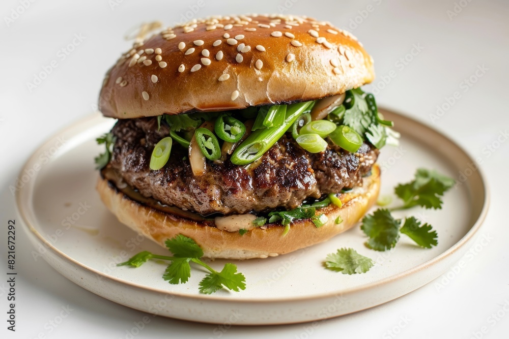 Tasty Asian Burger Infused with Cilantro and Exotic Flavors Tasty Asian Burger Infused with Cilantro and Exotic Flavors