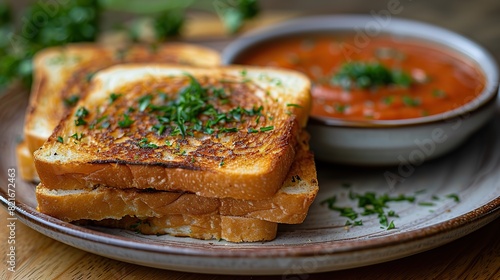 A plate of grilled cheese sandwich with tomato soup.
