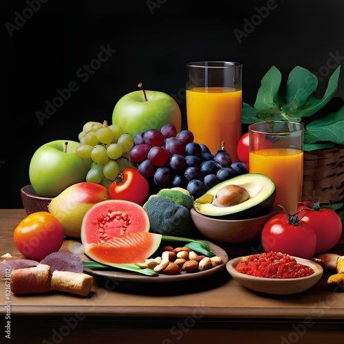 still life with fruits and juice