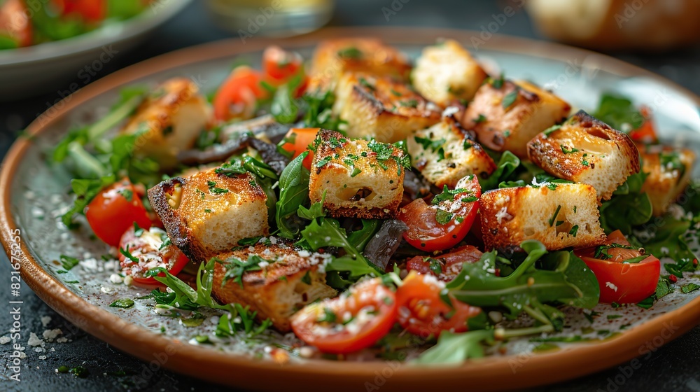 A plate of Caesar salad with anchovies and croutons. A plate of Caesar salad with anchovies and croutons.