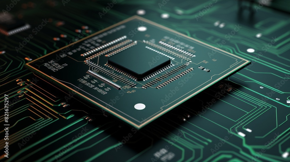 Fototapeta premium Close-up of a computer processor chip on a circuit board.