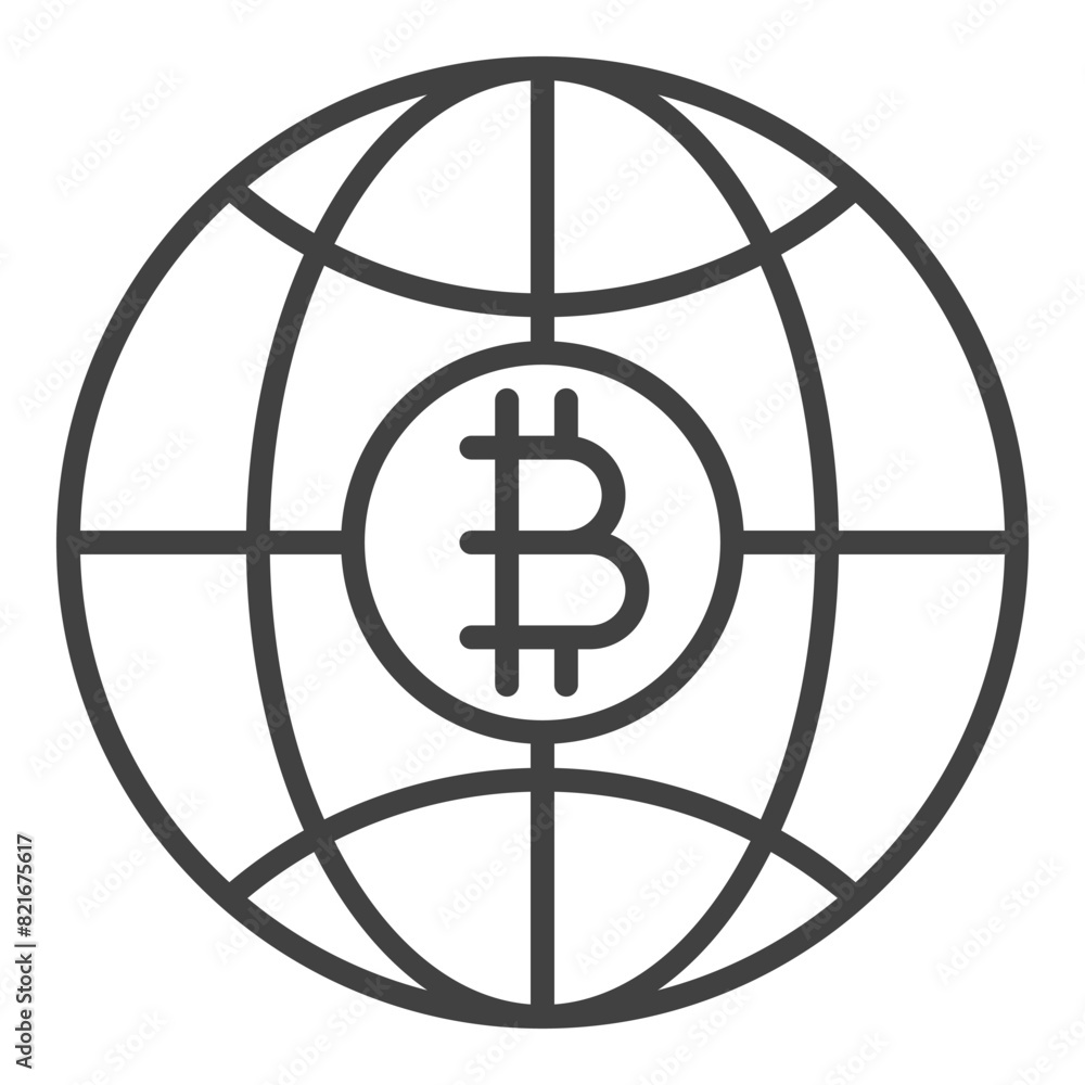 Bitcoin inside Earth vector Globe with Cryptocurrency outline icon or symbol Bitcoin inside Earth vector Globe with Cryptocurrency outline icon or symbol
