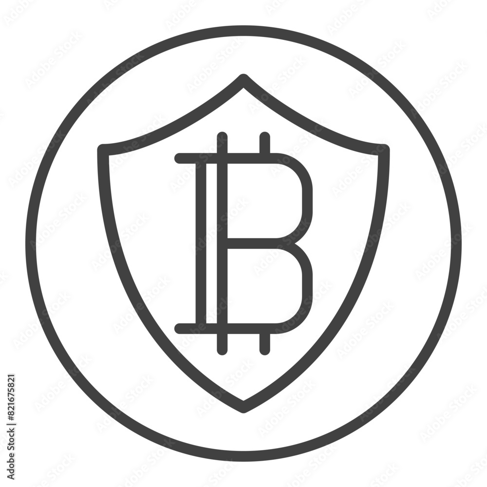 Shield with Bitcoin vector Cryptocurrency Protection linear icon or symbol Shield with Bitcoin vector Cryptocurrency Protection linear icon or symbol