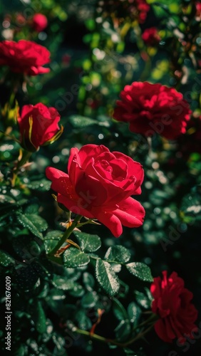 Radiant Red Roses with Raindrops
