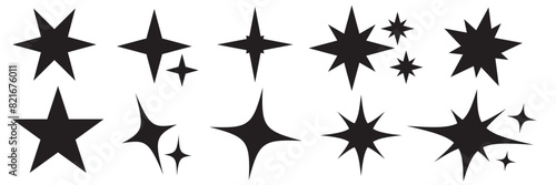 Sparkling stars composition. Glowing black star stencil  isolating various sparkling elements. Twinkle star  Minimalist silhouette stars icon  twinkle star shape symbols. 11 11