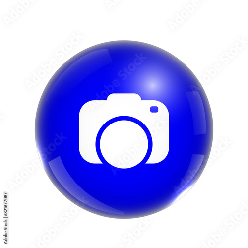 3d bubble with camera icon. photo competition illustration concept
