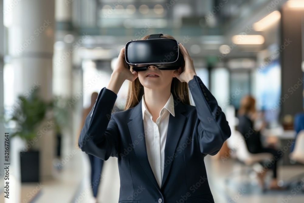 Professional Woman in Business Suit with VR Glasses Professional Woman in Business Suit with VR Glasses