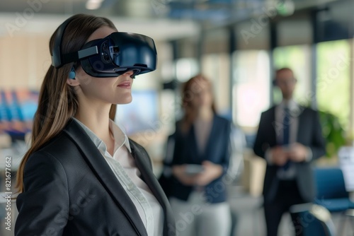 Professional Woman in Business Suit with VR Glasses..