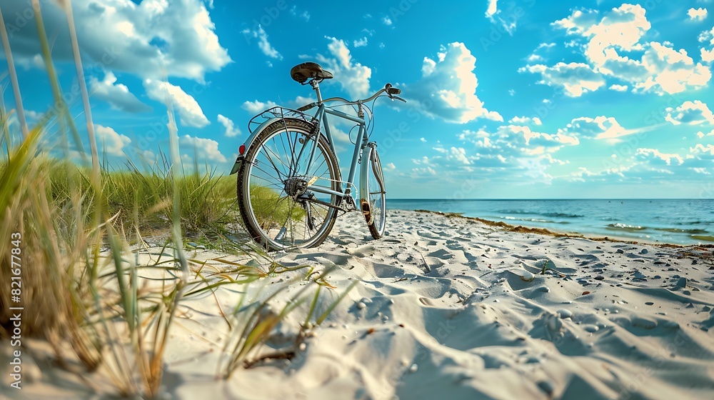 Fototapeta premium Bicycle of comfort class on the sandy beach of sea