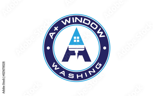 Window washing service logo. Window glass cleaning vector design template