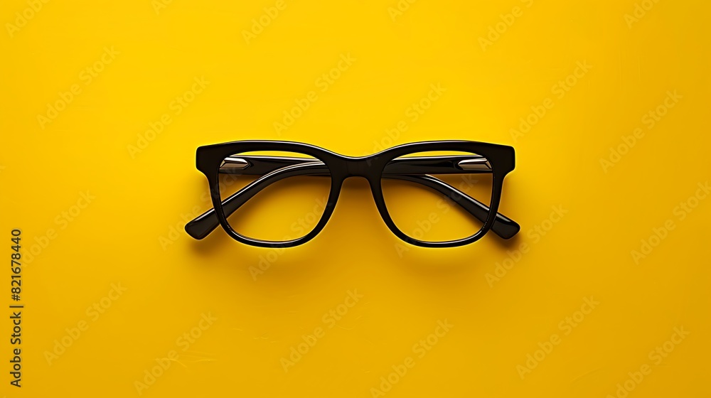 Black Glasses On Yellow Background Black Glasses On Yellow Background